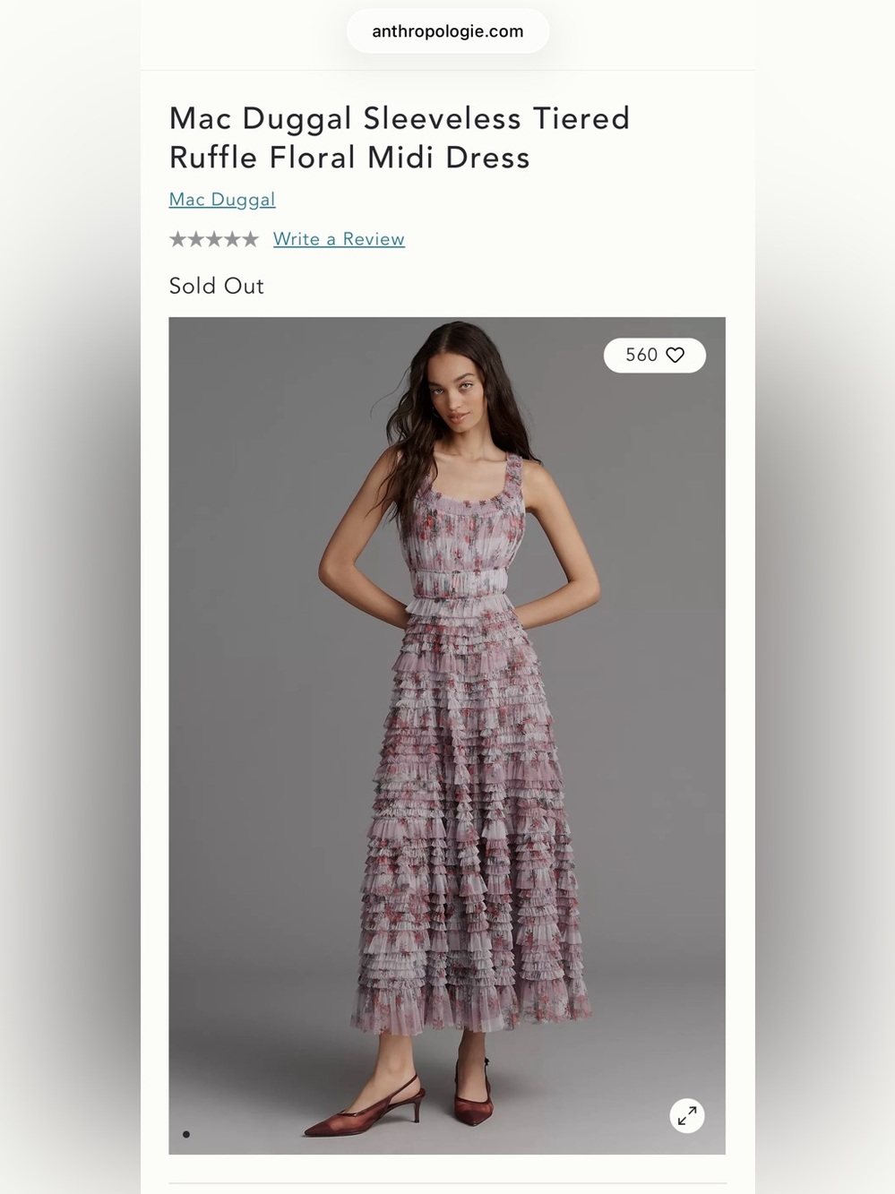 Mac Duggal Sleeveless Tiered Ruffle Floral Midi Dress